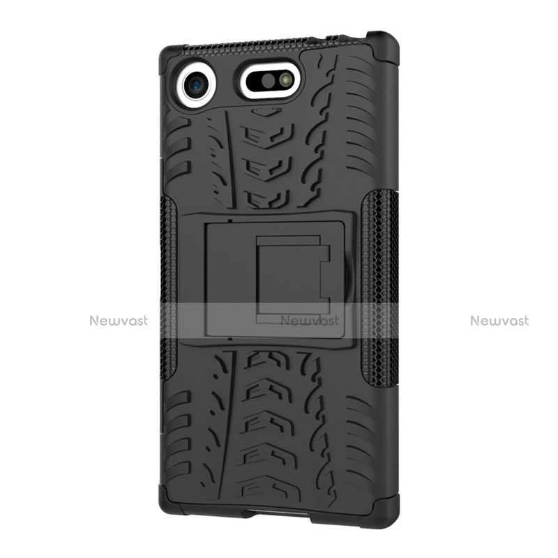 Silicone Matte Finish and Plastic Back Cover Case with Stand A01 for Sony Xperia XZ1 Compact Black