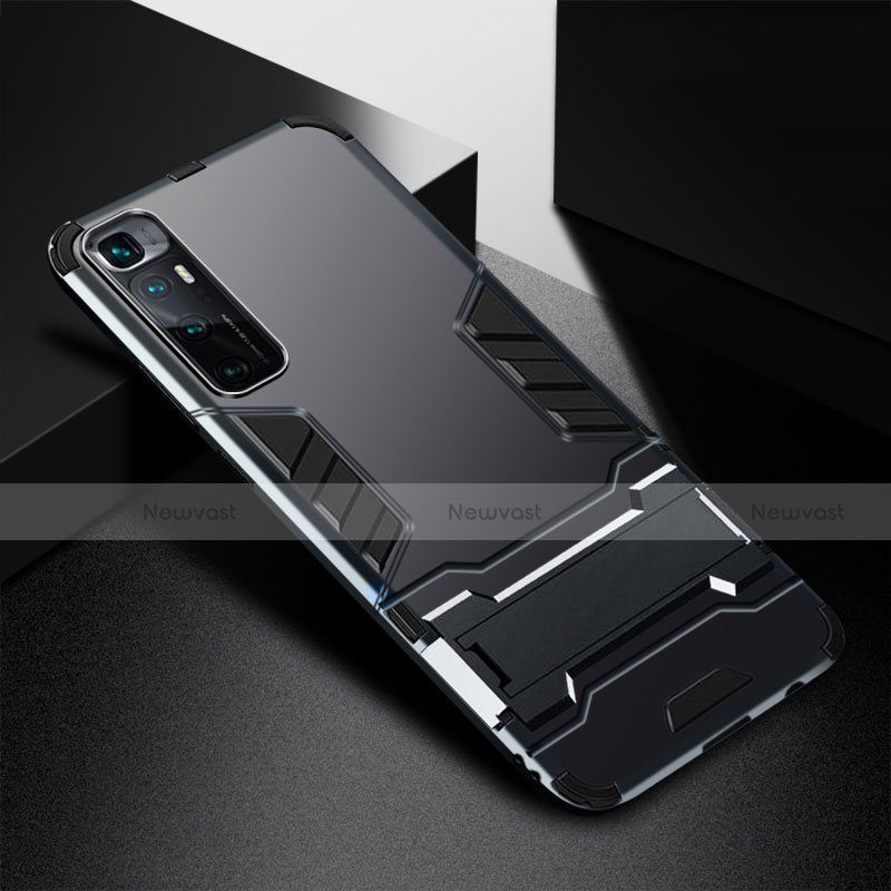 Silicone Matte Finish and Plastic Back Cover Case with Stand A01 for Xiaomi Mi 10 Ultra Black