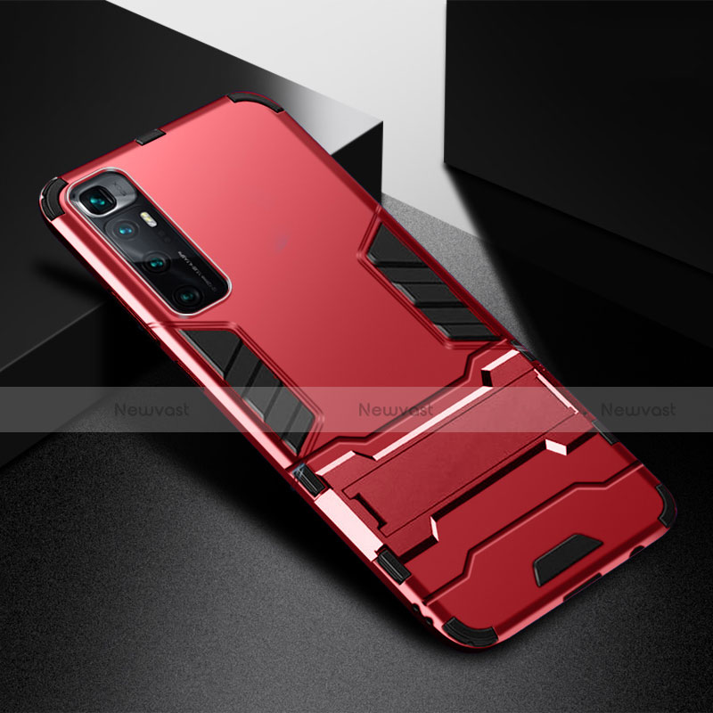 Silicone Matte Finish and Plastic Back Cover Case with Stand A01 for Xiaomi Mi 10 Ultra Red