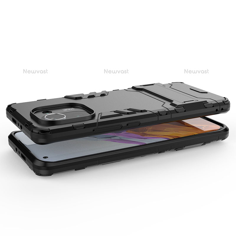 Silicone Matte Finish and Plastic Back Cover Case with Stand A01 for Xiaomi Mi 11 Pro 5G