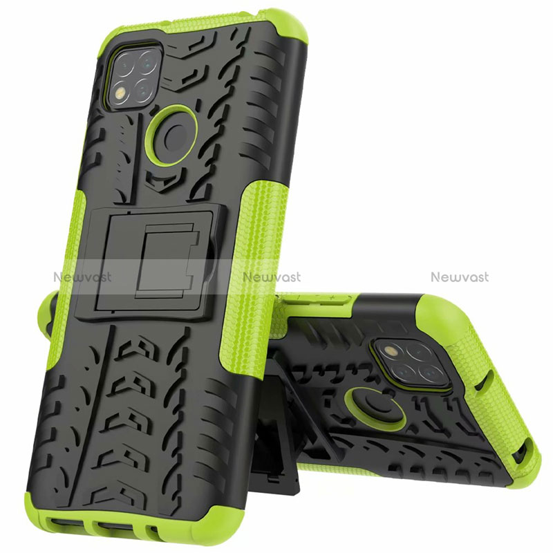 Silicone Matte Finish and Plastic Back Cover Case with Stand A01 for Xiaomi POCO C31 Green
