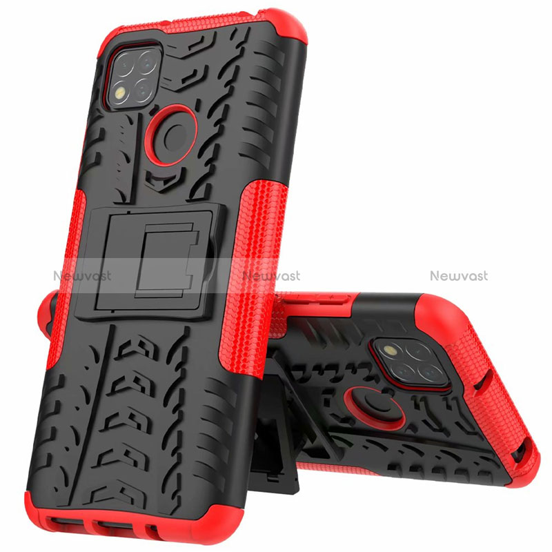 Silicone Matte Finish and Plastic Back Cover Case with Stand A01 for Xiaomi Redmi 10A 4G Red