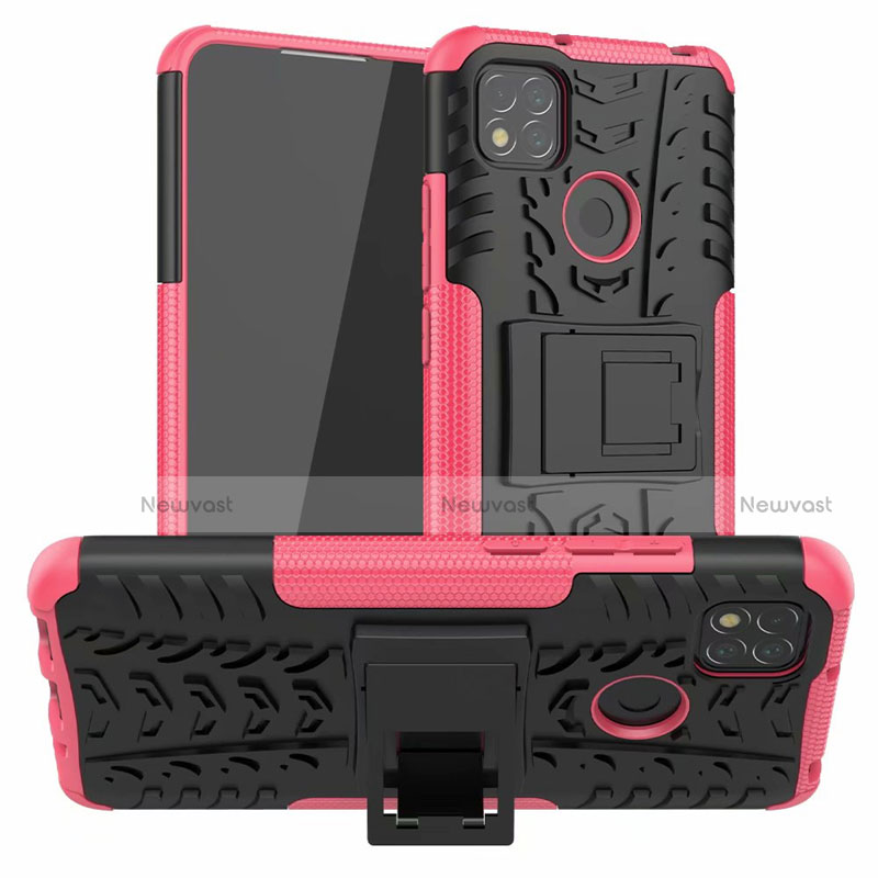 Silicone Matte Finish and Plastic Back Cover Case with Stand A01 for Xiaomi Redmi 9 India