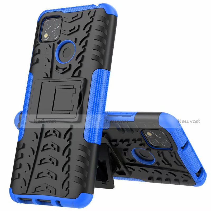 Silicone Matte Finish and Plastic Back Cover Case with Stand A01 for Xiaomi Redmi 9 India Blue
