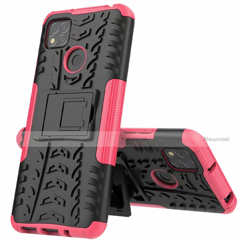 Silicone Matte Finish and Plastic Back Cover Case with Stand A01 for Xiaomi Redmi 9 India Pink