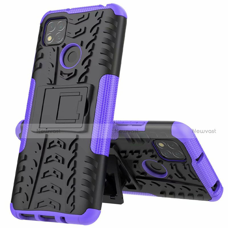 Silicone Matte Finish and Plastic Back Cover Case with Stand A01 for Xiaomi Redmi 9 India Purple