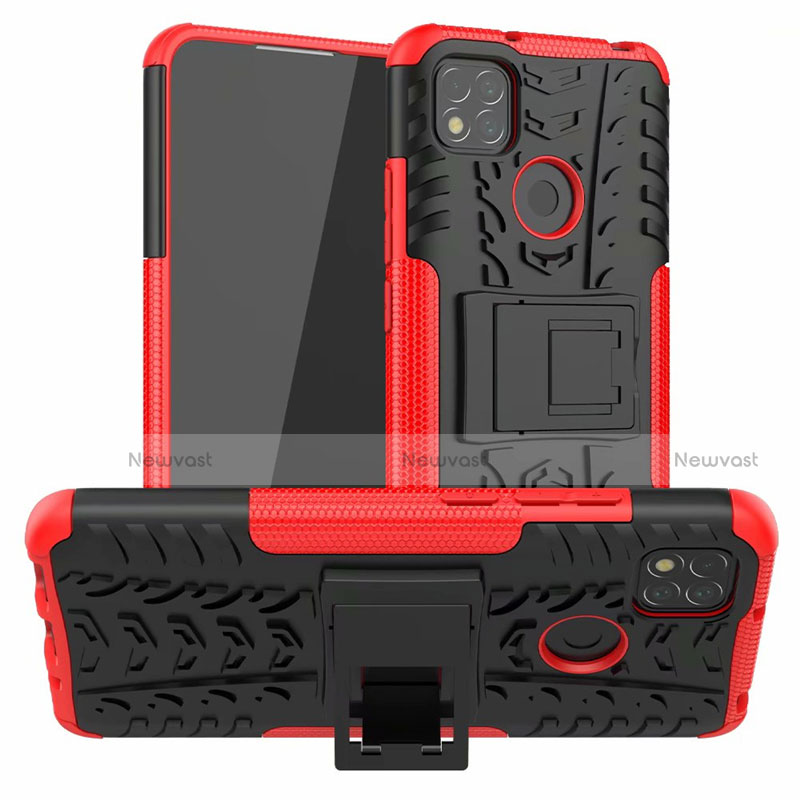 Silicone Matte Finish and Plastic Back Cover Case with Stand A01 for Xiaomi Redmi 9C