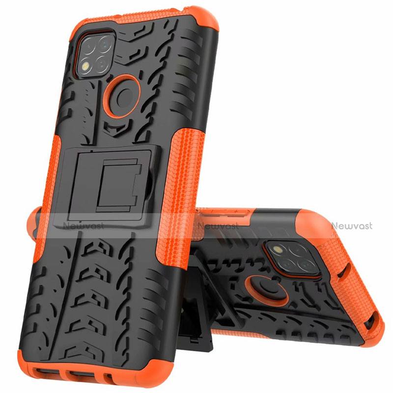 Silicone Matte Finish and Plastic Back Cover Case with Stand A01 for Xiaomi Redmi 9C NFC Orange