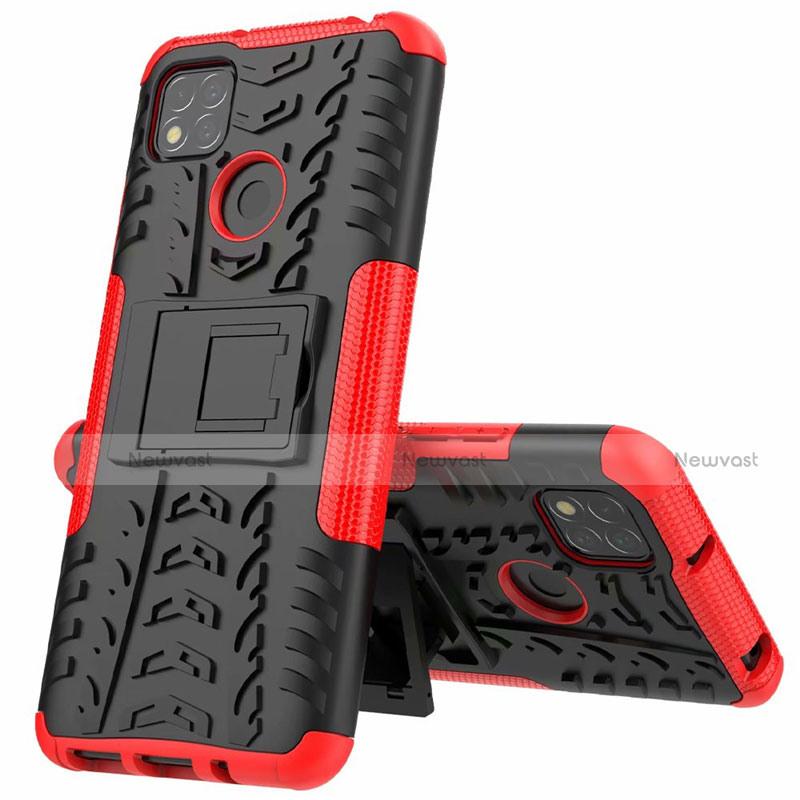 Silicone Matte Finish and Plastic Back Cover Case with Stand A01 for Xiaomi Redmi 9C Red