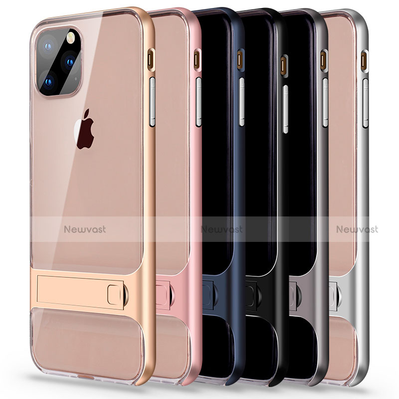 Silicone Matte Finish and Plastic Back Cover Case with Stand A02 for Apple iPhone 11 Pro