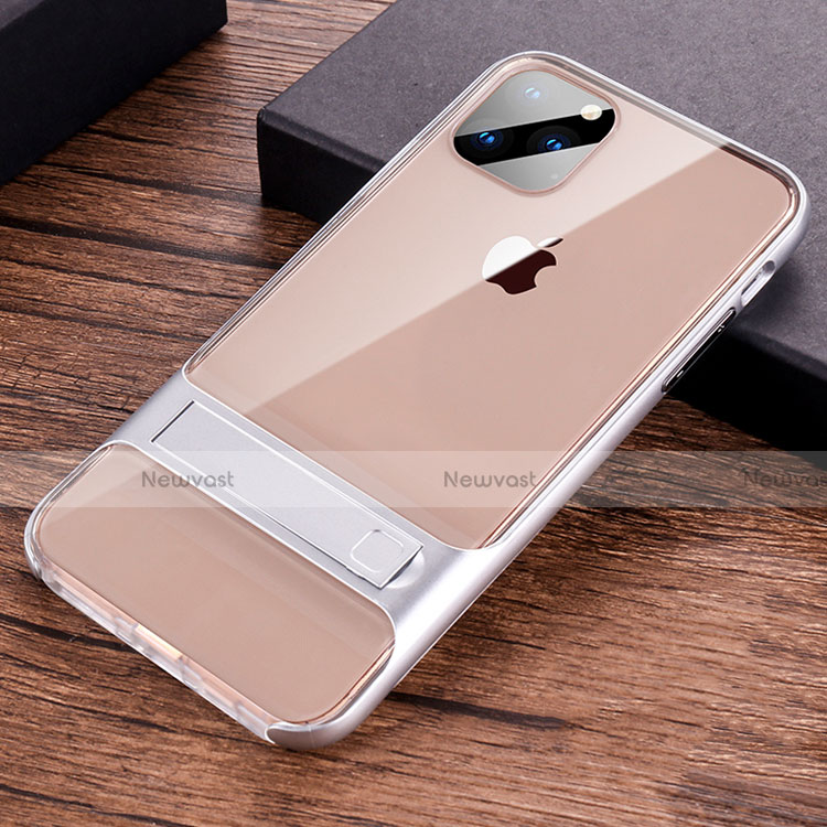 Silicone Matte Finish and Plastic Back Cover Case with Stand A02 for Apple iPhone 11 Pro