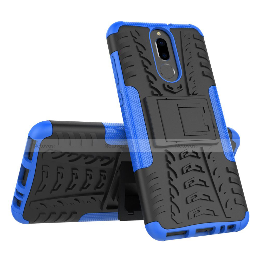 Silicone Matte Finish and Plastic Back Cover Case with Stand A02 for Huawei G10 Blue