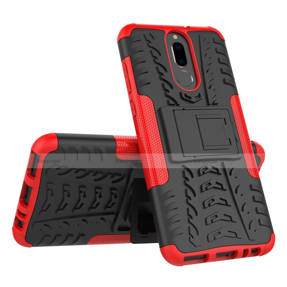 Silicone Matte Finish and Plastic Back Cover Case with Stand A02 for Huawei G10 Red