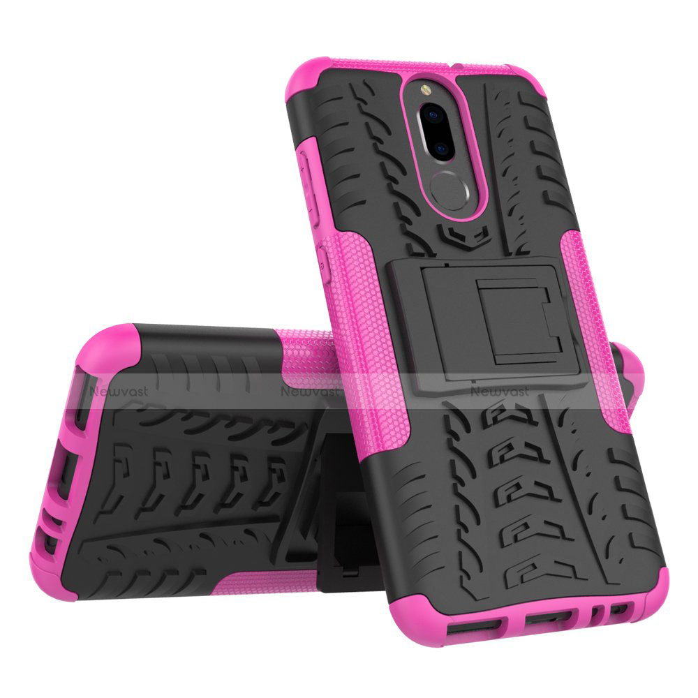 Silicone Matte Finish and Plastic Back Cover Case with Stand A02 for Huawei Mate 10 Lite Hot Pink
