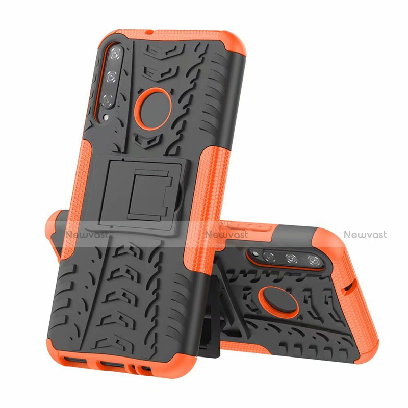 Silicone Matte Finish and Plastic Back Cover Case with Stand A02 for Huawei P40 Lite E Orange
