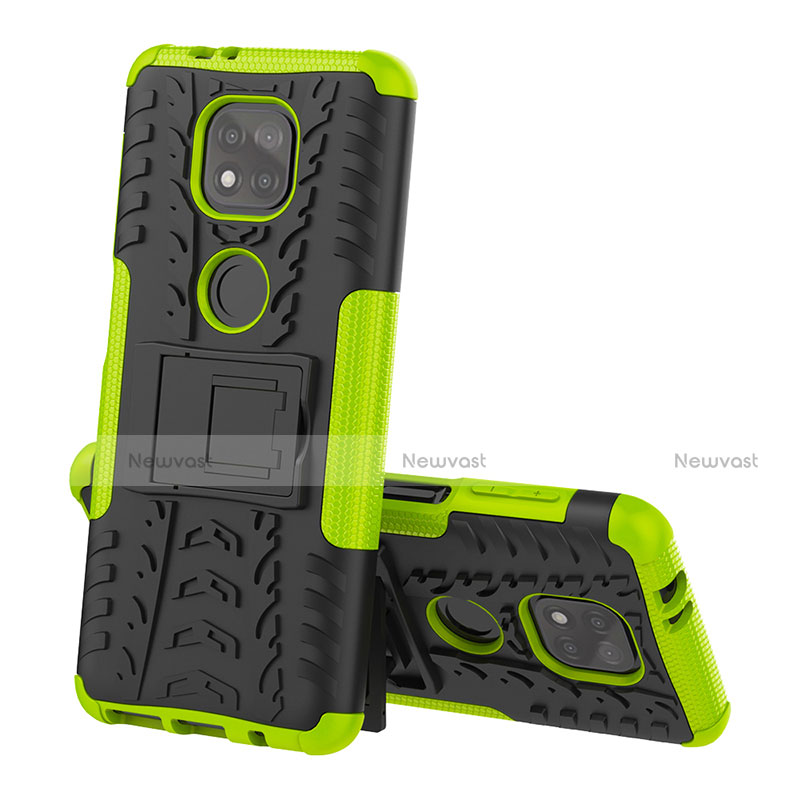 Silicone Matte Finish and Plastic Back Cover Case with Stand A02 for Motorola Moto G Power (2021) Green