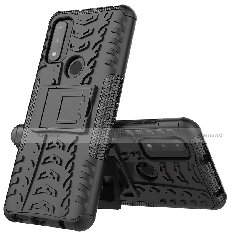 Silicone Matte Finish and Plastic Back Cover Case with Stand A02 for Motorola Moto G Pure Black