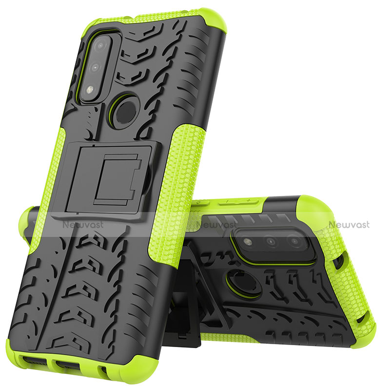 Silicone Matte Finish and Plastic Back Cover Case with Stand A02 for Motorola Moto G Pure Green