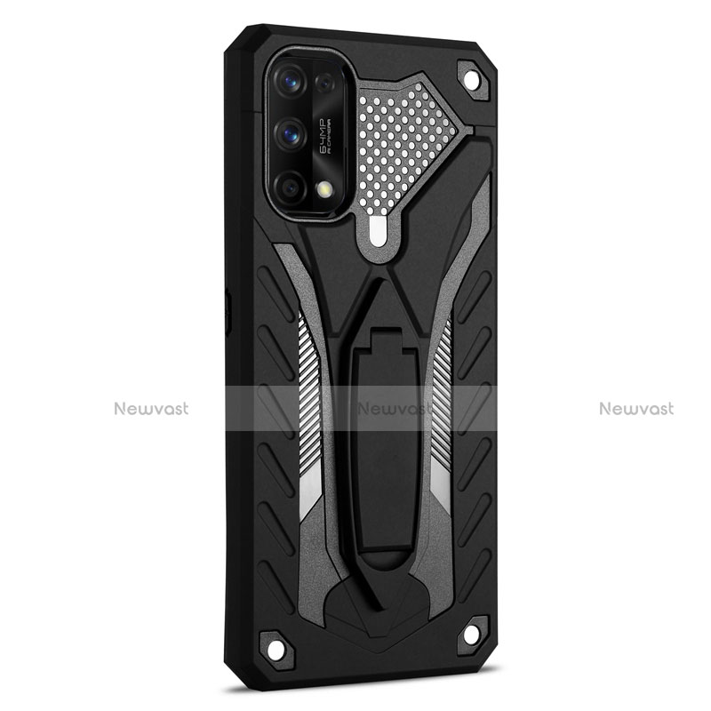 Silicone Matte Finish and Plastic Back Cover Case with Stand A02 for Realme 7 Pro Black