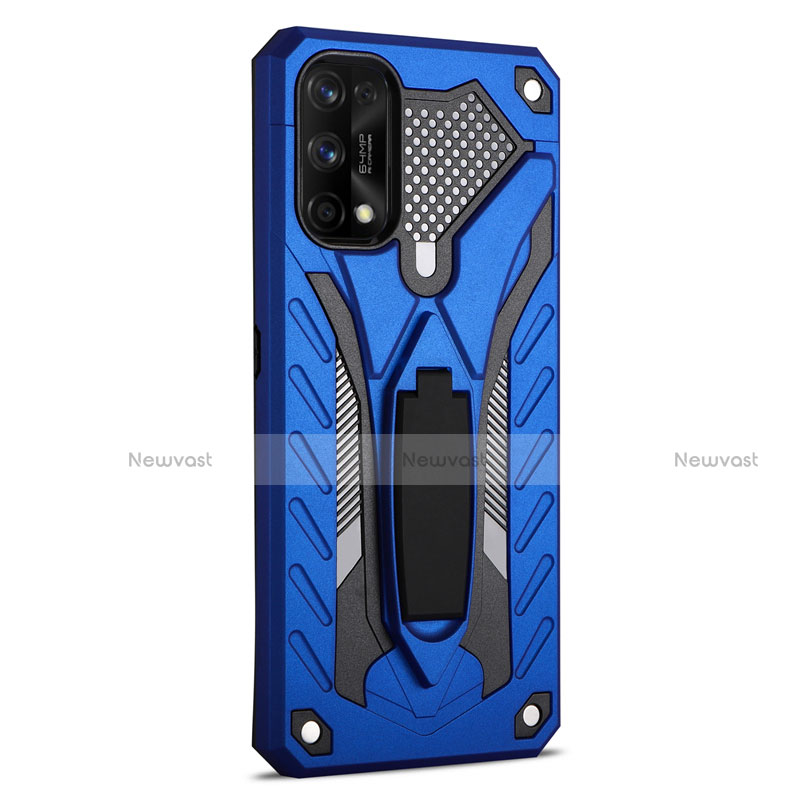 Silicone Matte Finish and Plastic Back Cover Case with Stand A02 for Realme 7 Pro Blue