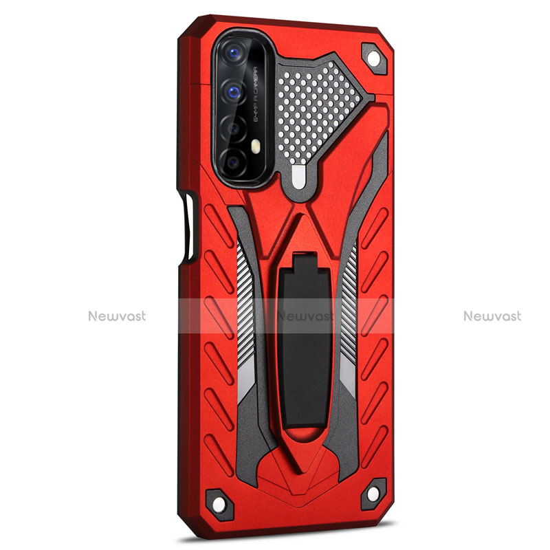 Silicone Matte Finish and Plastic Back Cover Case with Stand A02 for Realme 7 Red