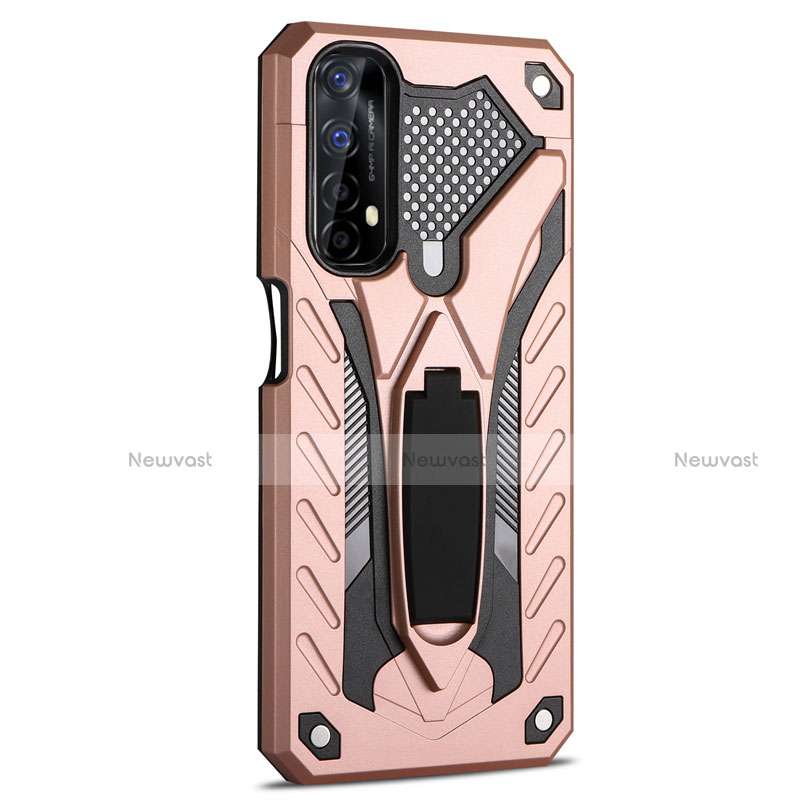 Silicone Matte Finish and Plastic Back Cover Case with Stand A02 for Realme 7 Rose Gold