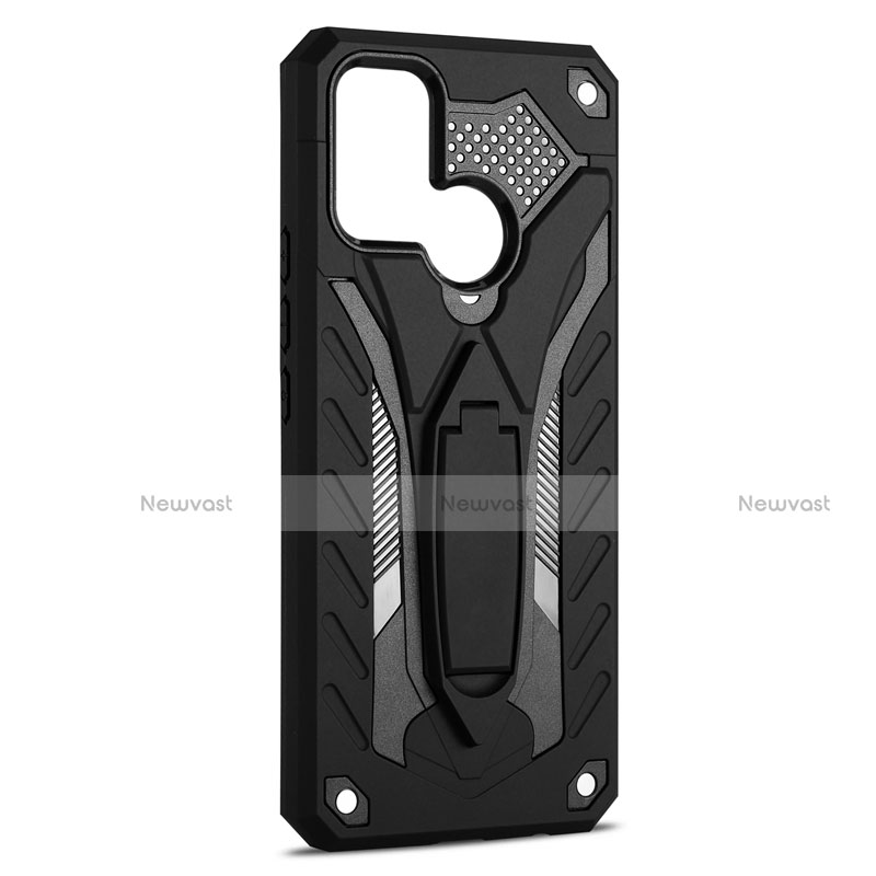 Silicone Matte Finish and Plastic Back Cover Case with Stand A02 for Realme C17 Black