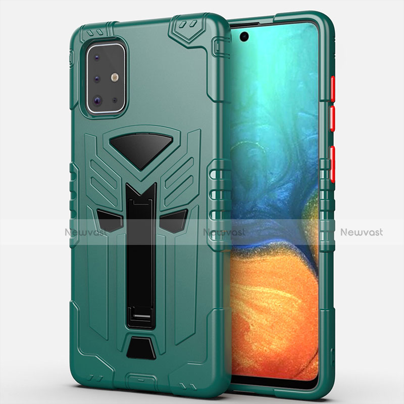 Silicone Matte Finish and Plastic Back Cover Case with Stand A02 for Samsung Galaxy A71 5G Green