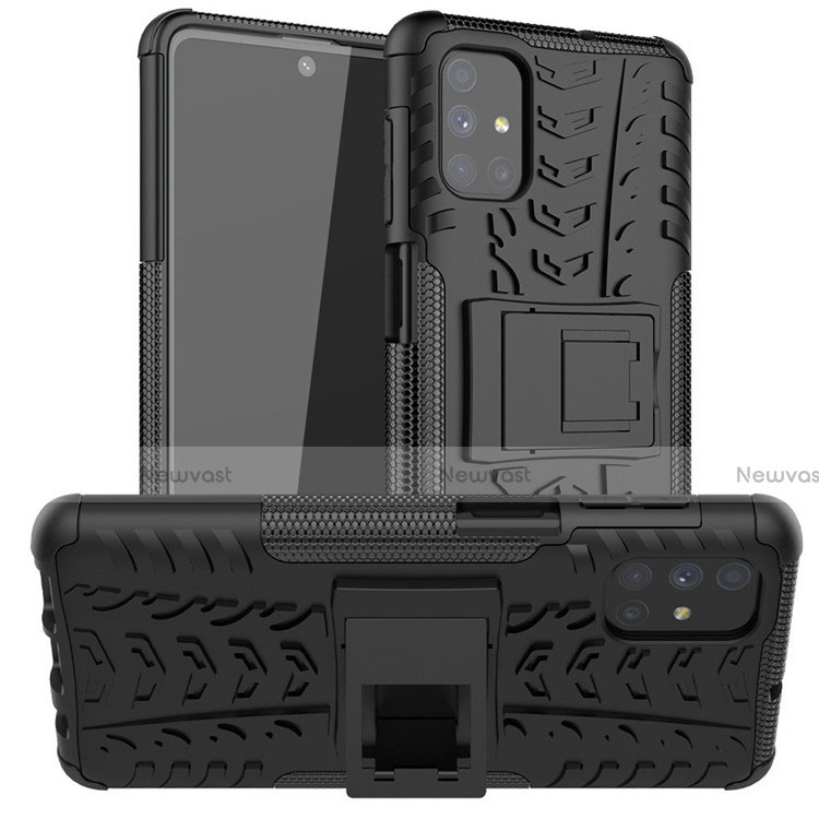 Silicone Matte Finish and Plastic Back Cover Case with Stand A02 for Samsung Galaxy M51 Black