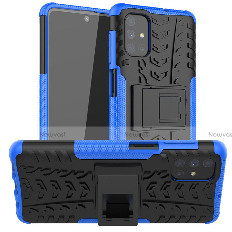 Silicone Matte Finish and Plastic Back Cover Case with Stand A02 for Samsung Galaxy M51 Blue