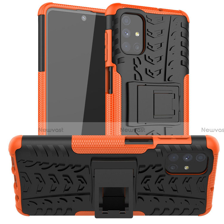 Silicone Matte Finish and Plastic Back Cover Case with Stand A02 for Samsung Galaxy M51 Orange