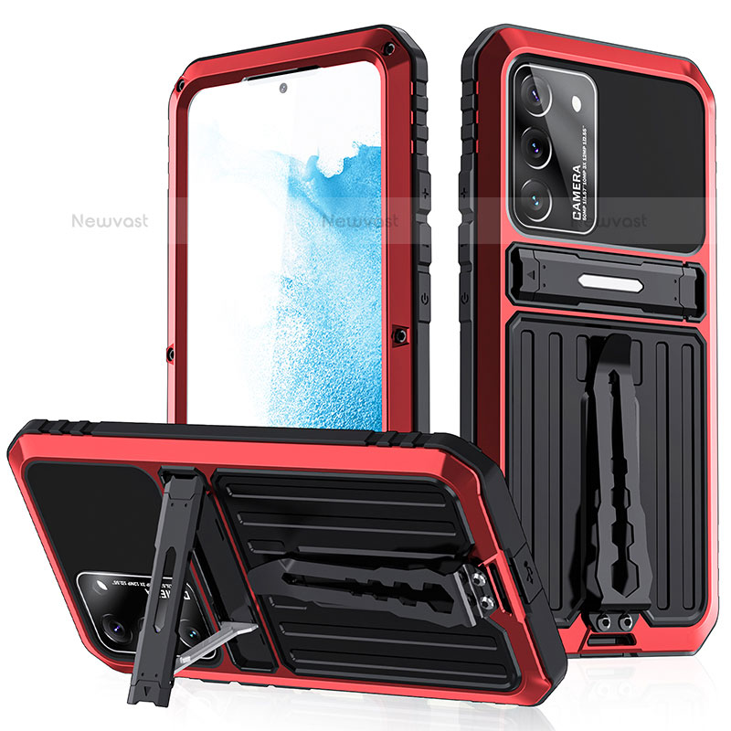 Silicone Matte Finish and Plastic Back Cover Case with Stand A02 for Samsung Galaxy S22 5G Red