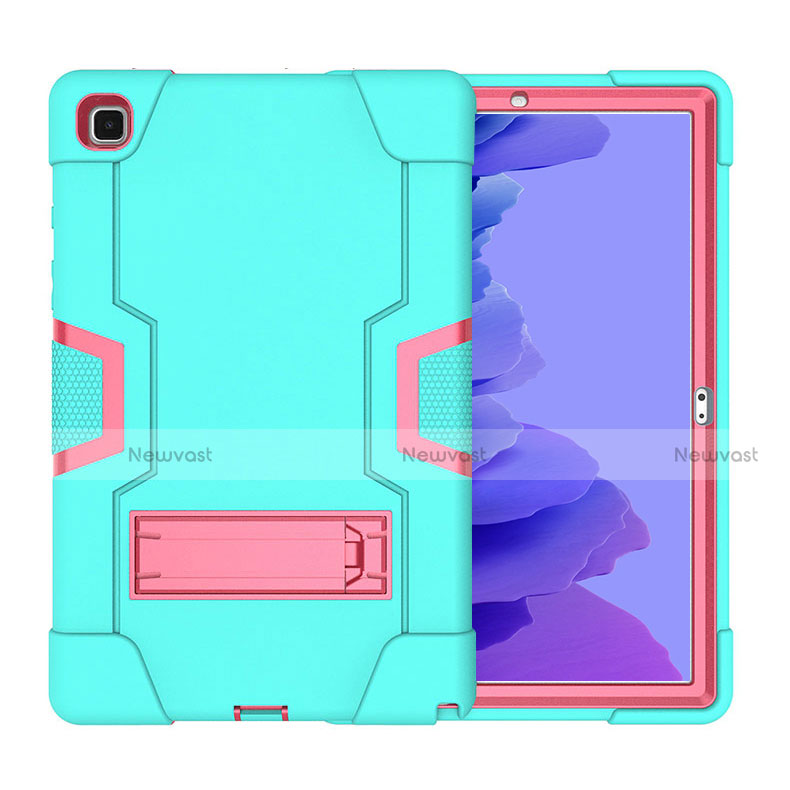 Silicone Matte Finish and Plastic Back Cover Case with Stand A02 for Samsung Galaxy Tab A7 4G 10.4 SM-T505 Cyan