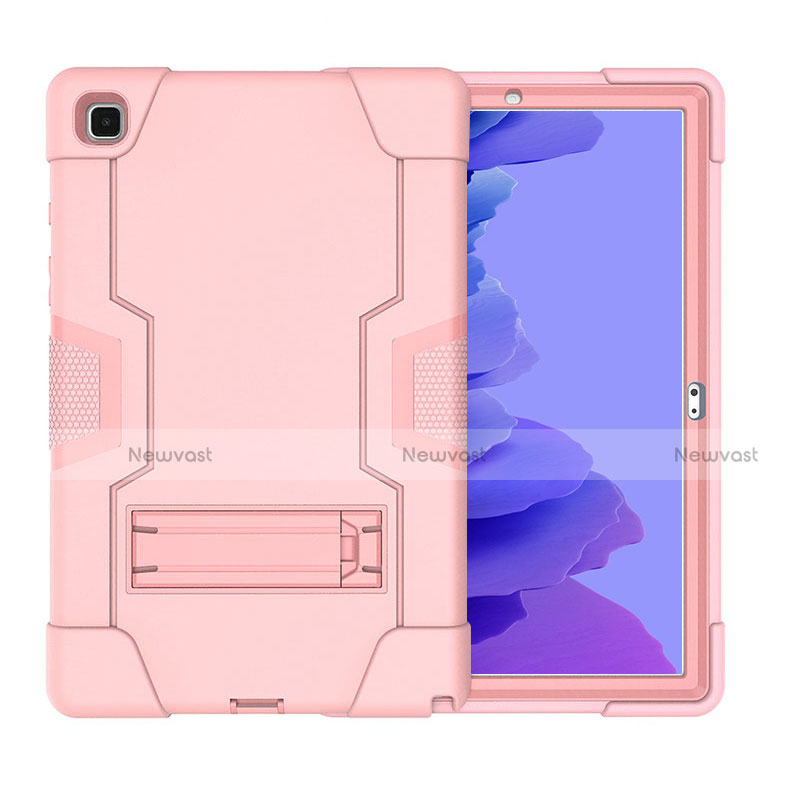 Silicone Matte Finish and Plastic Back Cover Case with Stand A02 for Samsung Galaxy Tab A7 Wi-Fi 10.4 SM-T500 Pink