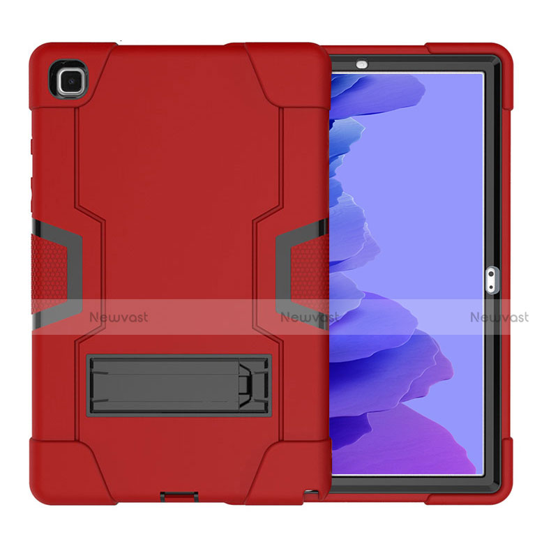 Silicone Matte Finish and Plastic Back Cover Case with Stand A02 for Samsung Galaxy Tab A7 Wi-Fi 10.4 SM-T500 Red