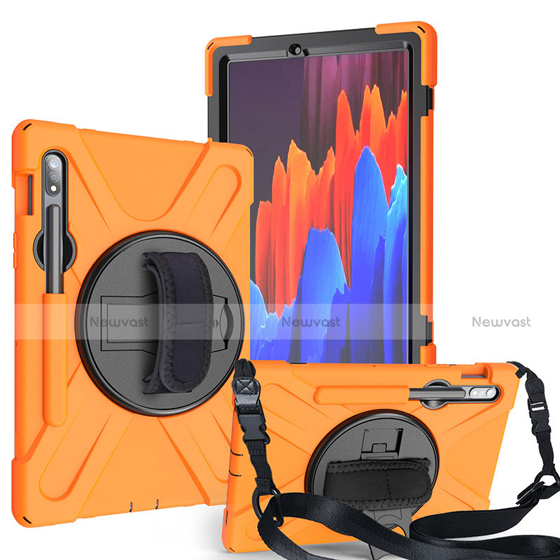 Silicone Matte Finish and Plastic Back Cover Case with Stand A02 for Samsung Galaxy Tab S7 11 Wi-Fi SM-T870 Orange