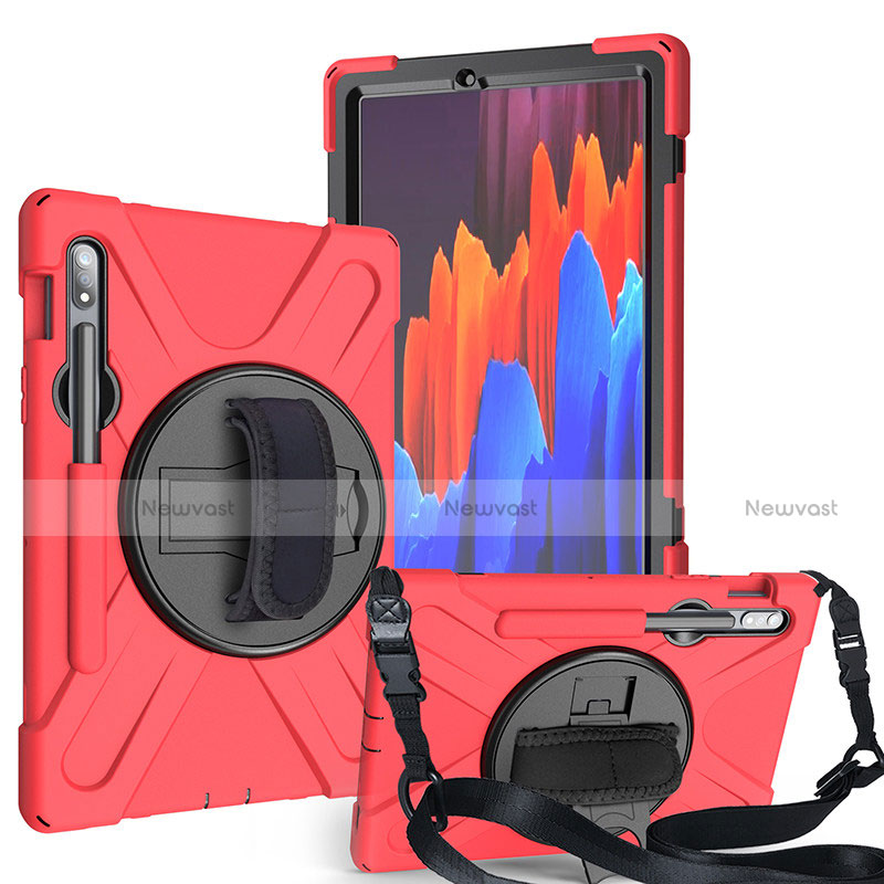 Silicone Matte Finish and Plastic Back Cover Case with Stand A02 for Samsung Galaxy Tab S7 11 Wi-Fi SM-T870 Red