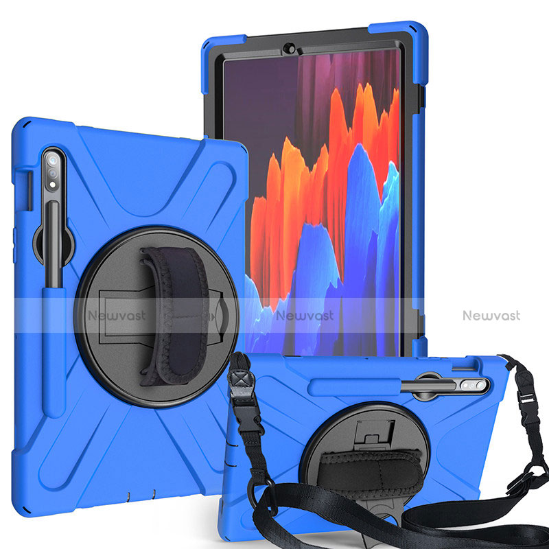 Silicone Matte Finish and Plastic Back Cover Case with Stand A02 for Samsung Galaxy Tab S7 4G 11 SM-T875 Blue