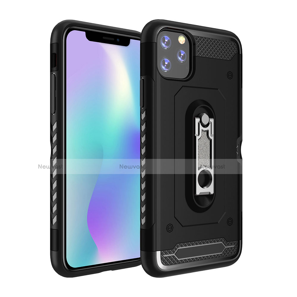 Silicone Matte Finish and Plastic Back Cover Case with Stand A03 for Apple iPhone 11 Pro Black