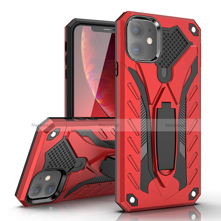 Silicone Matte Finish and Plastic Back Cover Case with Stand A03 for Apple iPhone 11 Red