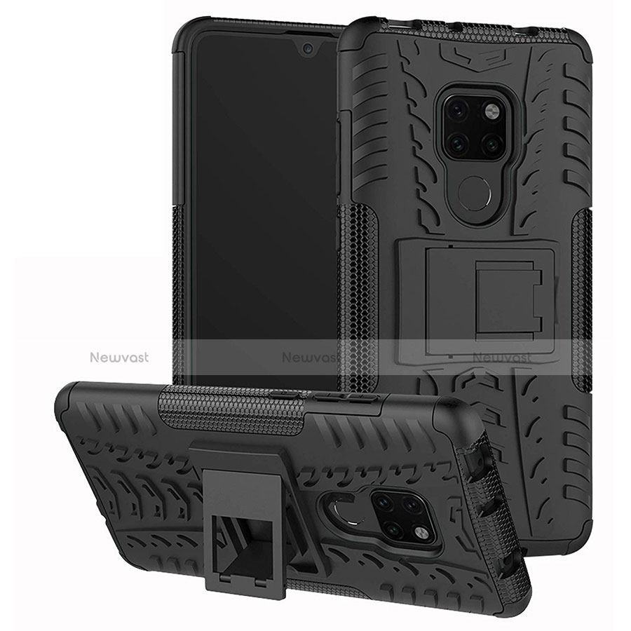 Silicone Matte Finish and Plastic Back Cover Case with Stand A03 for Huawei Mate 20 Black