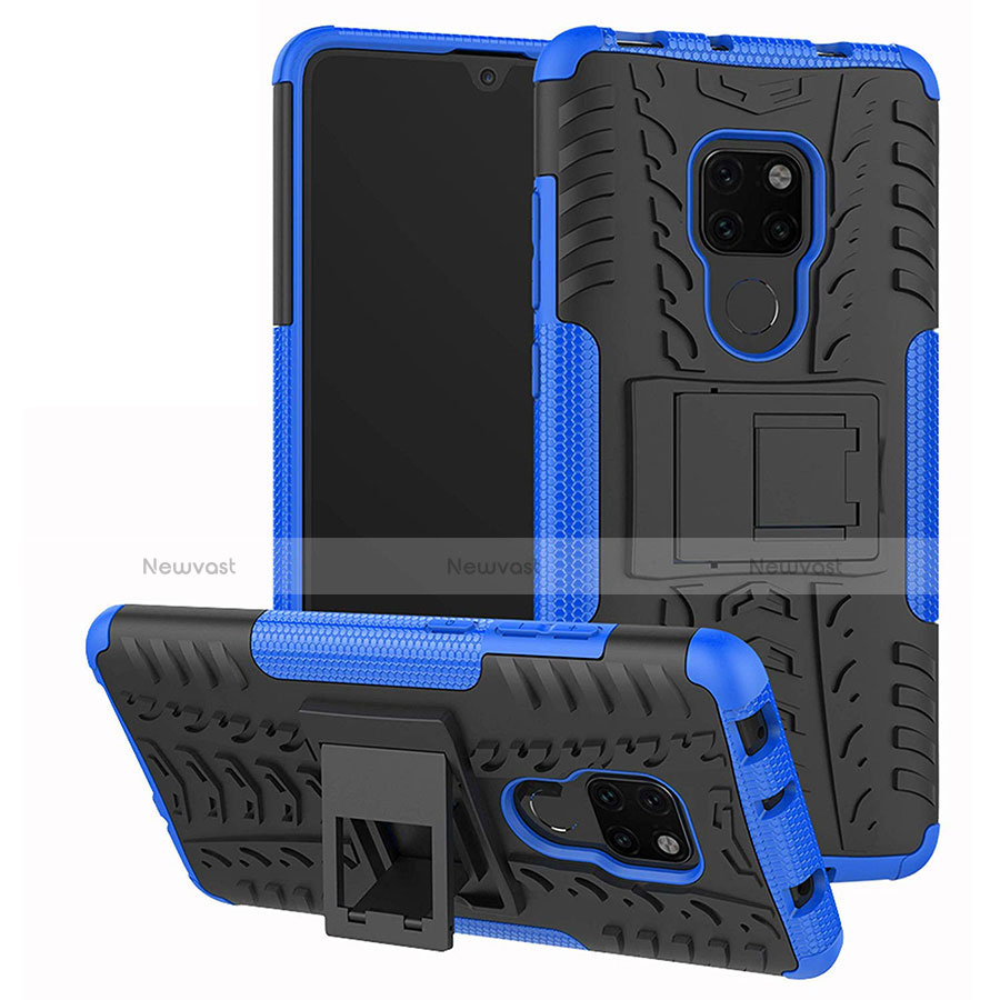 Silicone Matte Finish and Plastic Back Cover Case with Stand A03 for Huawei Mate 20 Blue