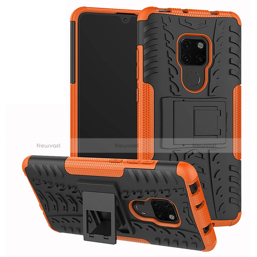 Silicone Matte Finish and Plastic Back Cover Case with Stand A03 for Huawei Mate 20 Orange