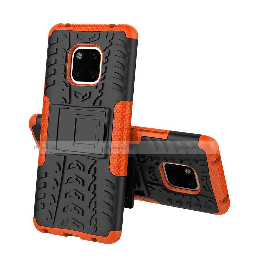 Silicone Matte Finish and Plastic Back Cover Case with Stand A03 for Huawei Mate 20 Pro Orange