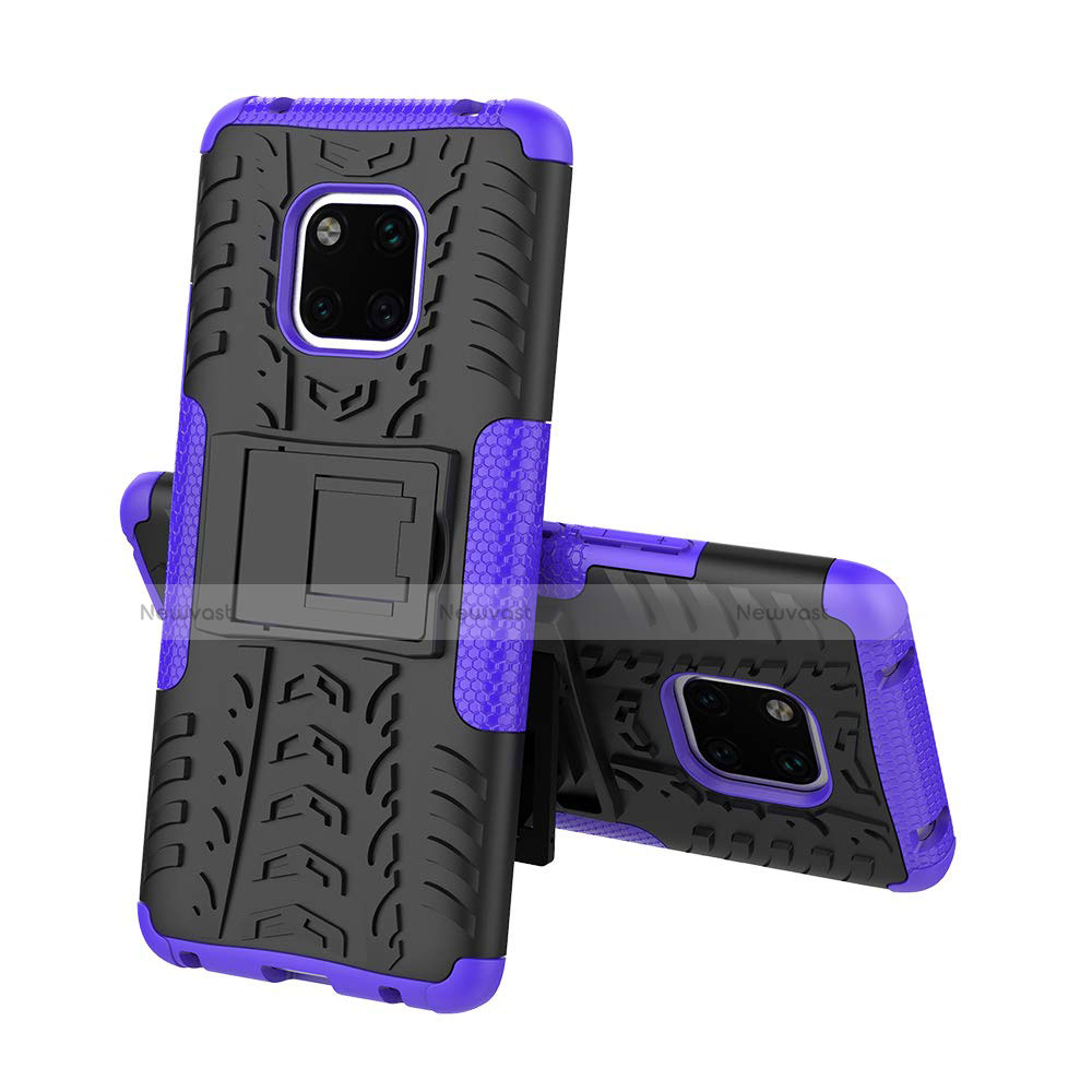 Silicone Matte Finish and Plastic Back Cover Case with Stand A03 for Huawei Mate 20 Pro Purple