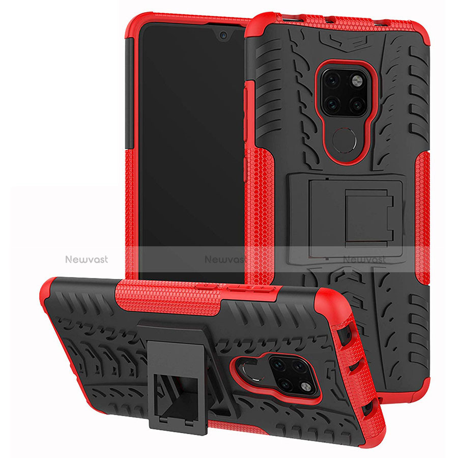 Silicone Matte Finish and Plastic Back Cover Case with Stand A03 for Huawei Mate 20 Red