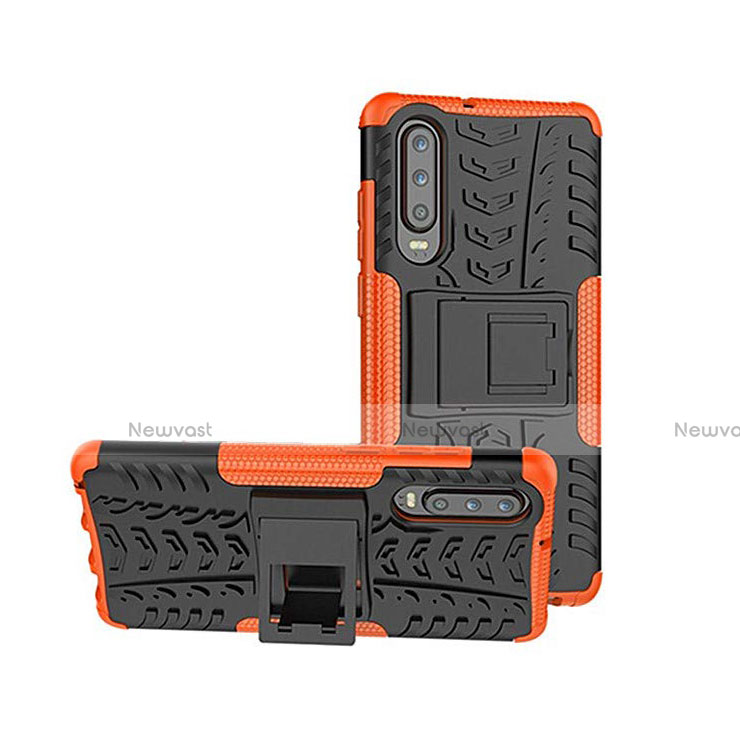 Silicone Matte Finish and Plastic Back Cover Case with Stand A03 for Huawei P30 Orange