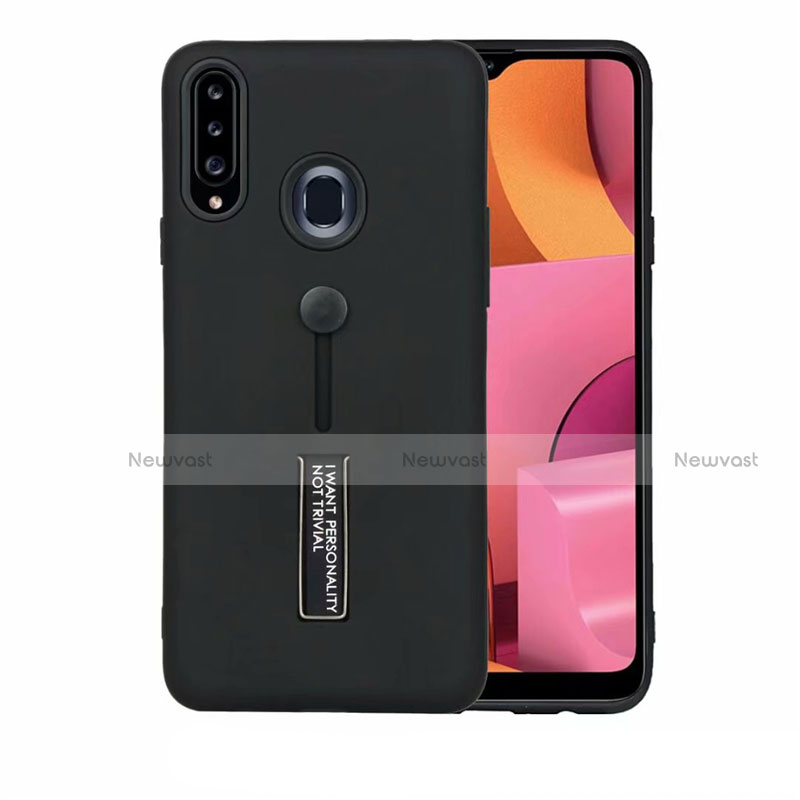 Silicone Matte Finish and Plastic Back Cover Case with Stand A03 for Samsung Galaxy A20s Black