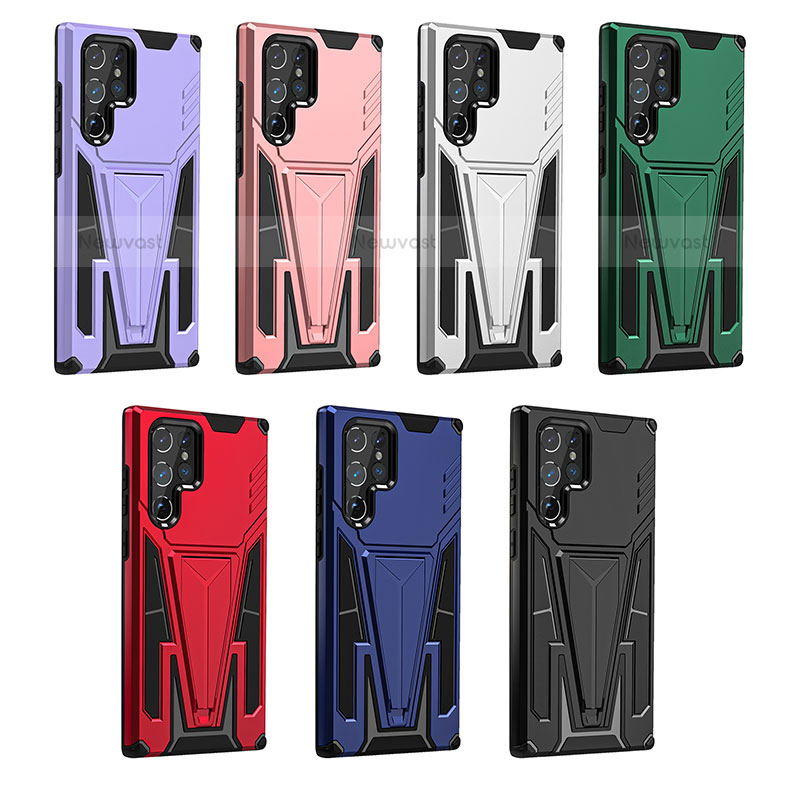 Silicone Matte Finish and Plastic Back Cover Case with Stand A03 for Samsung Galaxy S23 Ultra 5G