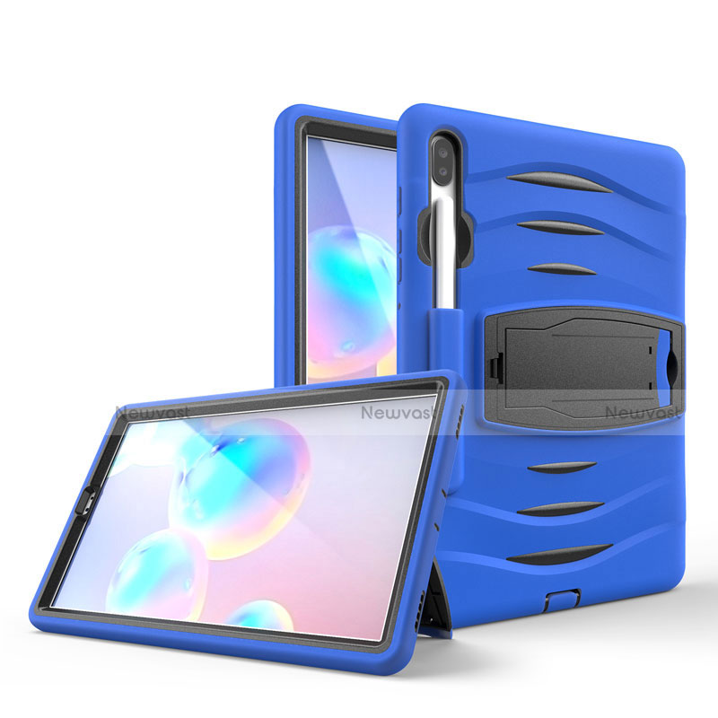Silicone Matte Finish and Plastic Back Cover Case with Stand A03 for Samsung Galaxy Tab S6 10.5 SM-T860 Blue